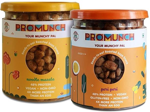 PROMUNCH Ready to Eat Roasted Soya Snack Noodle Masala and Peri-Peri Healthy Snacks