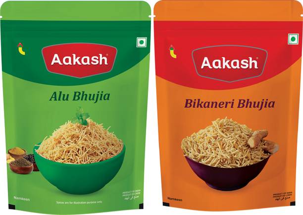 AAKASH Alu & Bikaneri Bhujia Combo Pack | 350 Gm Each | All time favorite Indian Snacks