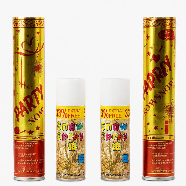 KiddyHub Party Popper Snow Spray Set, Gold, 30cm Confetti Cannons with Snow Effe