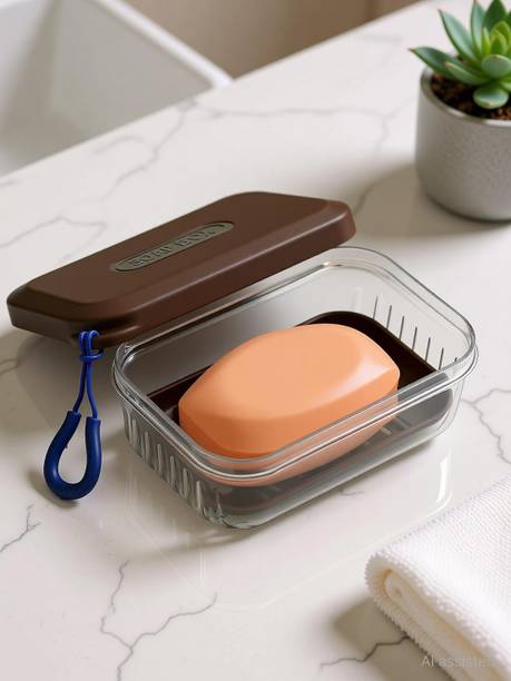 Stronwik Portable Plastic Soap Case with Lid & Drain Tray, Travel Soap Box