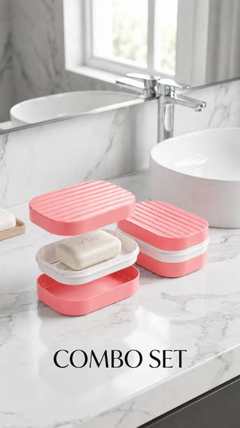 NEXVORA ZONE Three Tier Soap Storage Box with Removable Drainage Tray (Pack of 2)