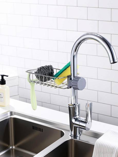 RHHG E COM Kitchen Sink Faucet Sponge Soap Holder Hanging Basket Round Pipe Sink Caddy