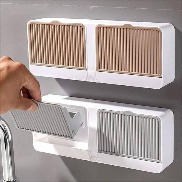 ESKIA Double Bar Soap Dish with Drainage Box, Premium Plastic Soap Holder