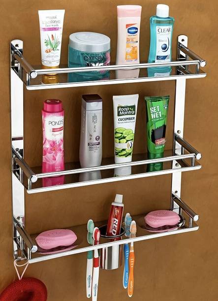 LivesUp 3 Layer Multipurpose Bathroom Shelf and Rack with Soap Dish and Tumbler Holder