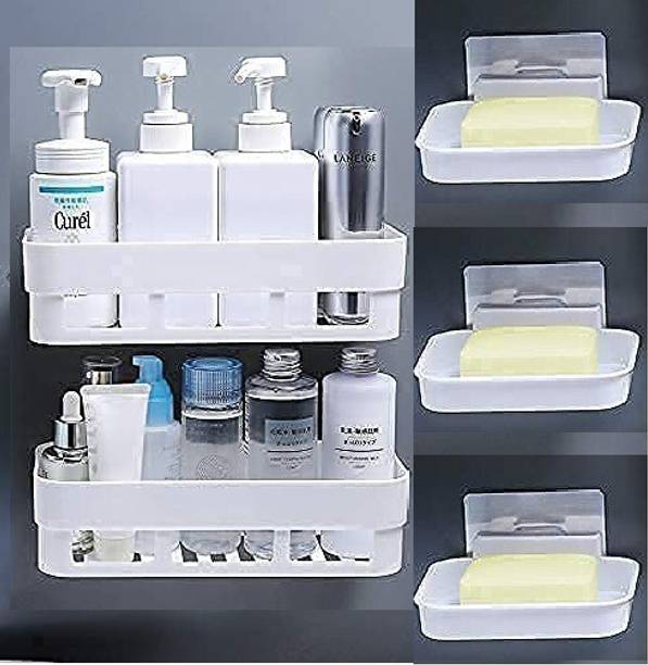 Zenvio PACK OF 5(2 Shelves+ 3 Soap Dish) ABS Plastic Kitchen Bathroom Soap Holder