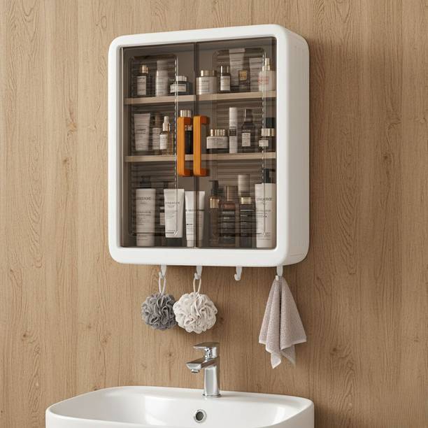 GRIVAN Modern Self-Adhesive Plastic Shelf Storage Cabinet Box For Bathroom & Kitchen