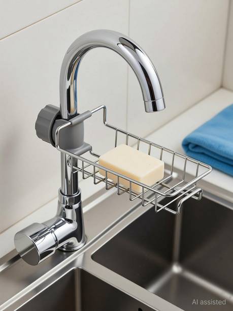 Mahiyafashion Soap DIsh Stainless Steel Sink Caddy Organizer,Tap Organiser Clip Storage