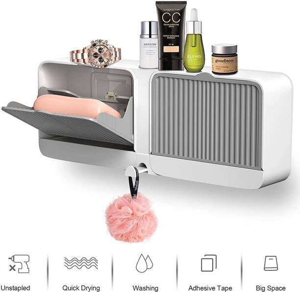 On cart Double Bar Soap Dish with Drainage Box, Soap Saver for Shower