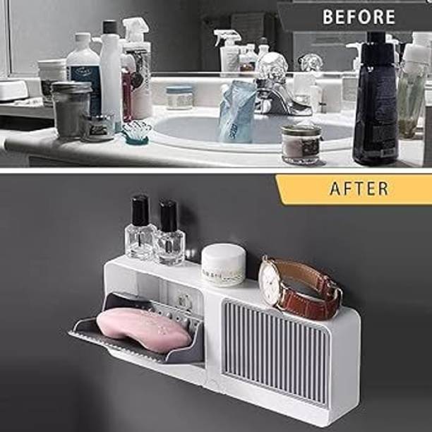 LILA ENTERPRISE 1 Plastic Wall Mounted Double Bar Bathroom Soap Holder Soap Box with Lid