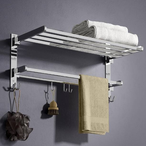 GLOXY Stainless Steel Folding 24 Inch Towel Rack for Bathroom Durable & Space-Saving