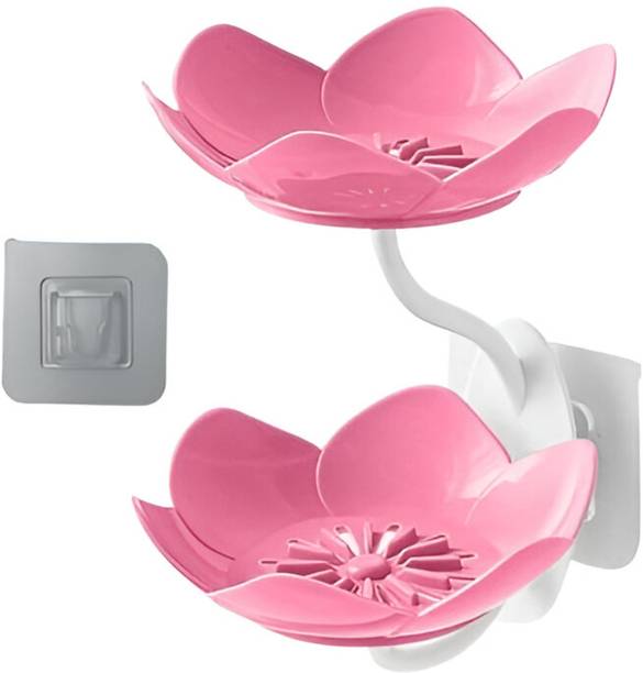 Glitzn Lotus Flower Soap Dish for Bathroom, Removable Suction Cup Double-Layer
