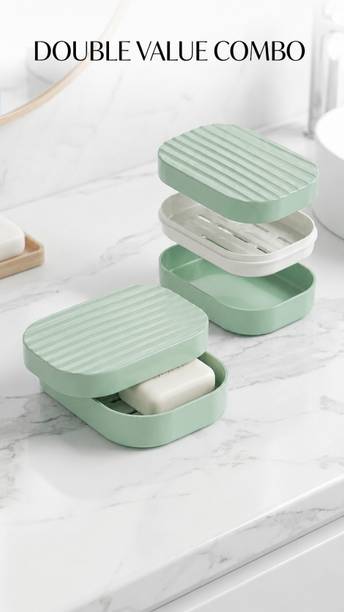 NEXVORA ZONE Waterproof Soap Storage Box with Drain Tray for Bathroom Kitchen (Pack of 2)