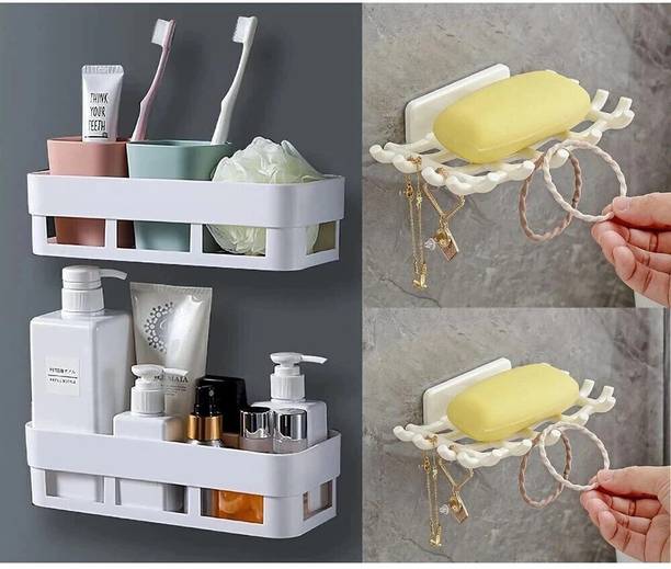 Lufasa 4 PCS Plastic Home Kitchen Bathroom Accessories,Bathroom Rack,Plastic Wall Shelf