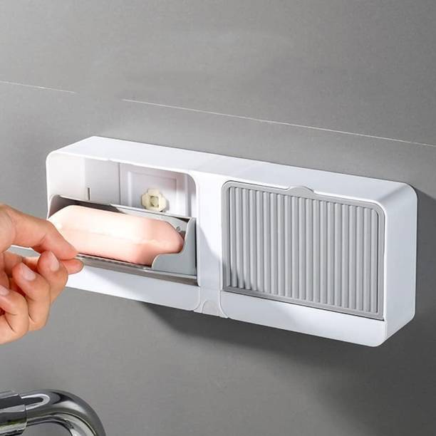 hiyon Double Bar Soap Dish with Drainage Box Premium Plastic Soap Holder