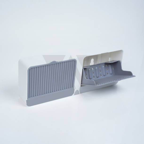 WZA Double Bar Soap Dish with Drainage Box,Premium Plastic Soap Holder Soap Saver