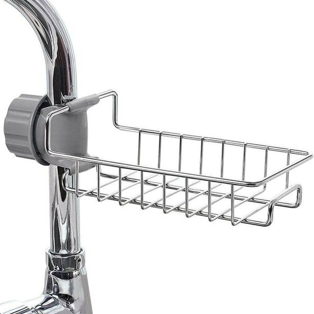 yssy Soap DIsh Stainless Steel Sink Caddy Organizer,Tap Organiser Clip Storage Rack Practical Home Kitchen Faucet Shelf Snap-on Faucet Rack Drain Rack with Towel Holder for Soap, Sponges Set of 1