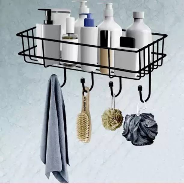 MY International Multipurpose Rack Towel Holder with 4 Hook Iron Wall Shelf