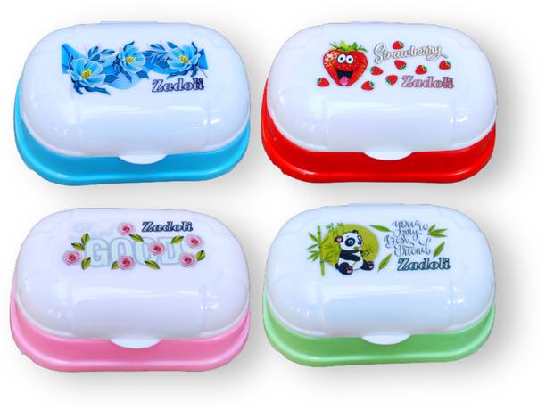 Nyoma Plastic Printed Soap Case Box Set of 4 for Bathroom & Kitchen