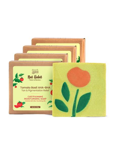 Nat Habit Tomato Basil Tan Removal Soap for Glowing Skin Cold Pressed Bath Soap