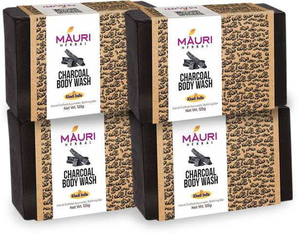 Khadi Mauri Herbal Charcoal Soap - Deep Skin Cleansing - Herbal & Handmade - Pack of 4