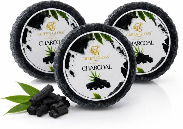 Green gloss Charcoal Natural Herbal Bath Bar Pack of 3