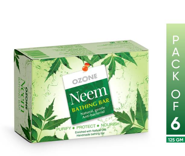 OZONE Neem Handmade Bathing Bar 125gm | Natural, Gentle & Anti-bacterial | Pack of 6