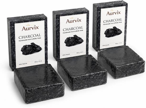 Aurvix Herbals ACTIVATED CHARCOAL Natural Hand Made Soap Pack of 3 (3 x 100 g)
