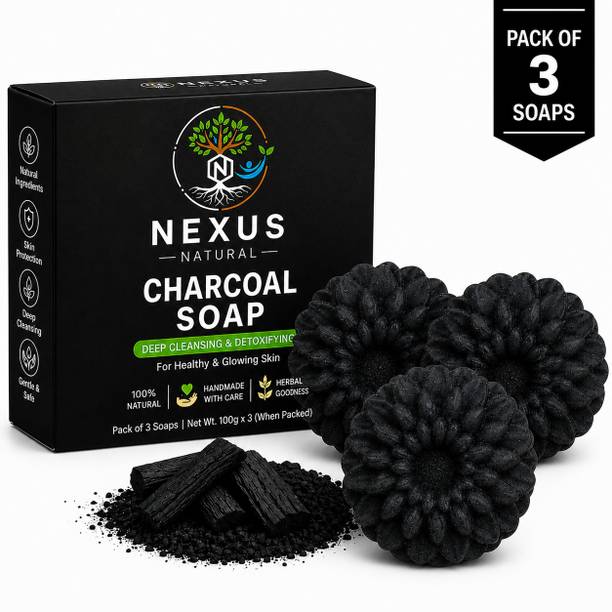 NEXUS NATURAL Handmade Charcoal Soap for Deep Cleansing & Detoxifying - (Pack of 3)