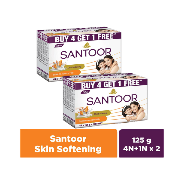 Santoor Skin Softening Sandal & Almond Milk Bathing Soap For Soft & Youthful Skin