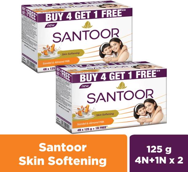 Santoor Skin Softening Sandal & Almond Milk Bathing Soap For Soft & Youthful Skin