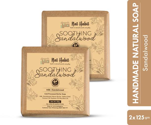 Nat Habit Soothing Sandalwood Soap - Exfoliates, Brightens Skin & Reduces Fine Lines