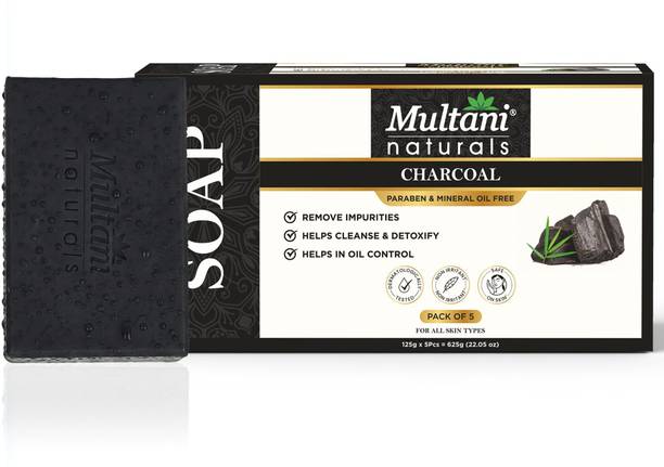 Multani Naturals Charcoal Handmade Soap (Pack of 5) I Cleanse & Detoxify, Oil Control -
