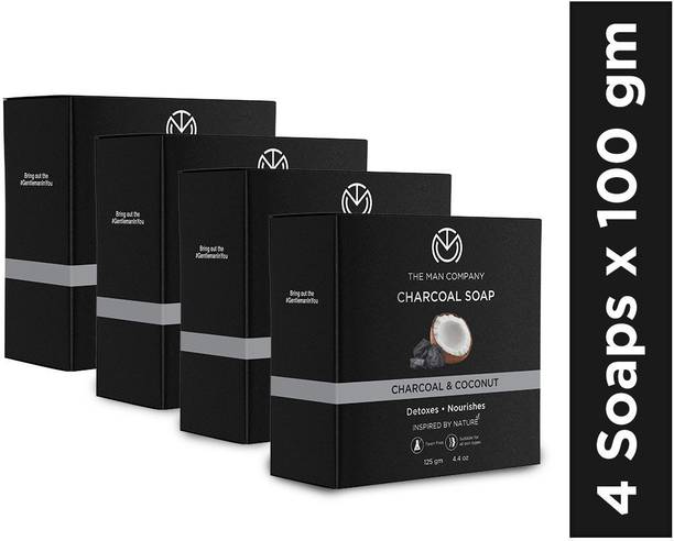 THE MAN COMPANY Charcoal Soap with Coconut | Detoxes & Nourishes - BUY 3 GET 1 FREE - 100gm*4