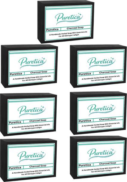 Puretica activated charcoal handmade bath soap for deep pore cleansing & skin detox