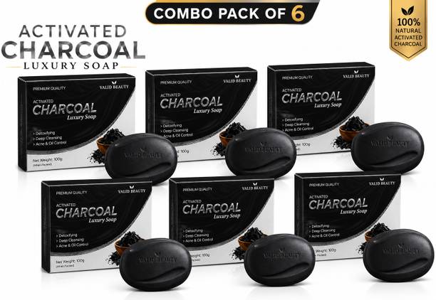 VALID BEAUTY Activated Charcoal Luxury Soap 100g, Pack of 6