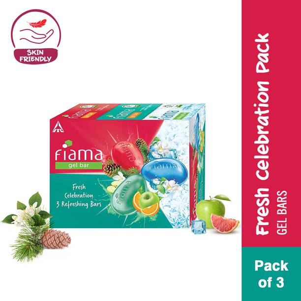 FIAMA फ्रेश सेलीब्रेशन पैक विथ 3 यूनिक जेल बाथिंग बार्स, फॉर मॉइश्चराइज़्ड स्किन