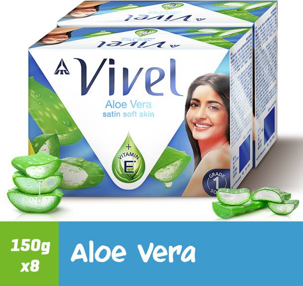 Vivel Aloe Vera Bathing Soap with Vitamin E for Soft Skin, 150g Each, for Women & Men