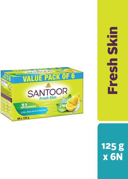 Santoor Fresh Skin Aloe Vera & Lime Bathing Bar Soap For Soft & Youthful Skin