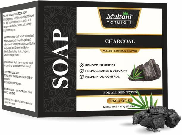 Multani Naturals Charcoal Handmade Soap (Pack of 3) I Cleanse & Detoxify, Oil Control -
