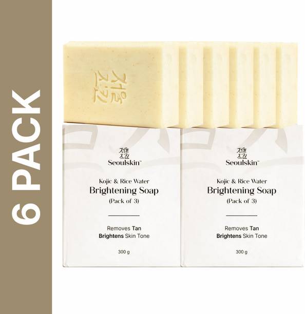 Seoulskin Kojic & Rice Water Brightening Soap Pack of 6 for Glowing, Spot-Free Skin
