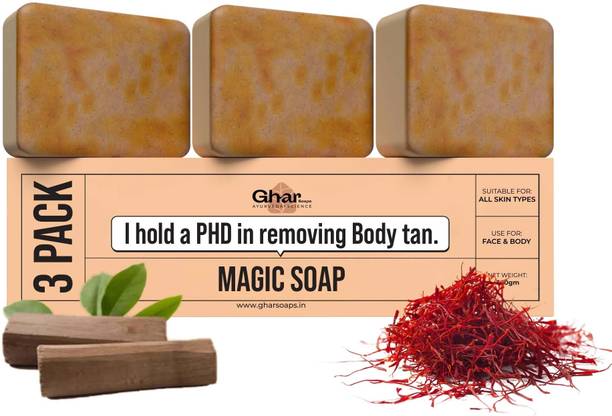 GharSoaps Wood And Saffron Soap For Glowing & Refreshing Skin (pack of 3)