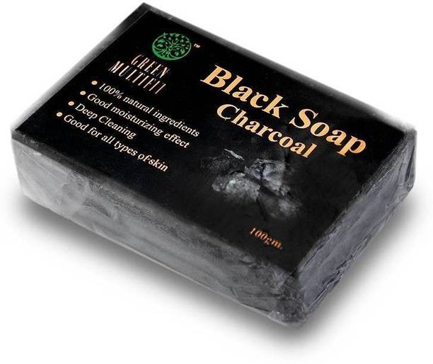 GREENMULTIFIT 100% Natural Black Charcoal Soap for Deep Cleaning & Good Moisturizing - 100 gms