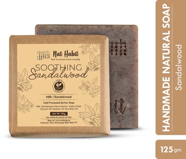 Nat Habit Soothing Sandalwood Soap - Exfoliates, Brightens Skin & Reduces Fine Lines