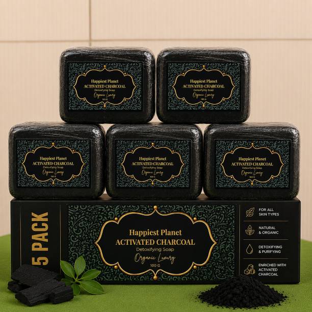 HAPPIEST PLANET Charcoal Handmade Soap for Deep Cleansing & Refreshing Skin Care Set Of 5 (100g)