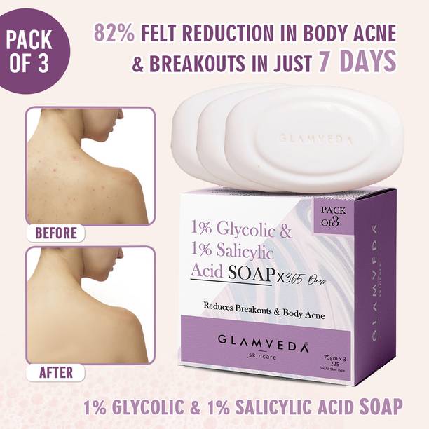 GLAMVEDA Skin Lightening Glycolic & Salicylic acid soap | Reduces Blackheads & Excess Oil
