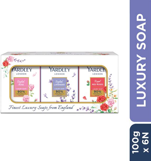 Yardley London लग्ज़री सोप्स - इंग्लिश लैवेंडर, इंग्लिश रोज़, एंड रॉयल रेड रोज़ेज़