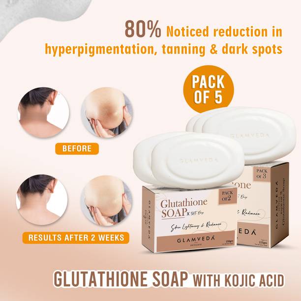 GLAMVEDA Glutathione & Kojic Acid Soap | Lightens Dark Spots & Acne Scars Pack Of 5
