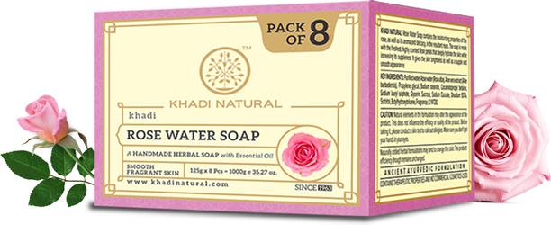 KHADI NATURAL Rosewater Handmade Soap Pack of 8 | Deeply Hydrates Skin -