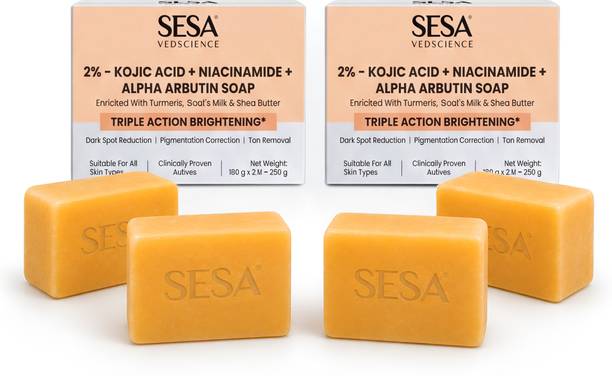 SESA 2% Kojic Acid & Niacinamide Soap for Brightening, Dark Spots & Tan Removal, 4Pcs