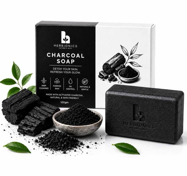 HERBIONICS NATURE SCIENCE Activated Charcoal Soap Bar for Deep Cleansing & Skin Detox